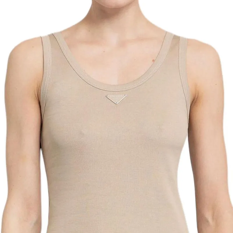 PRADA Triangle logo Ribbed Tank Top-4
