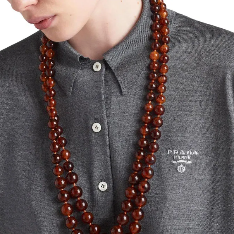 PRADA Logo intarsia Silk Polo Shirt-4