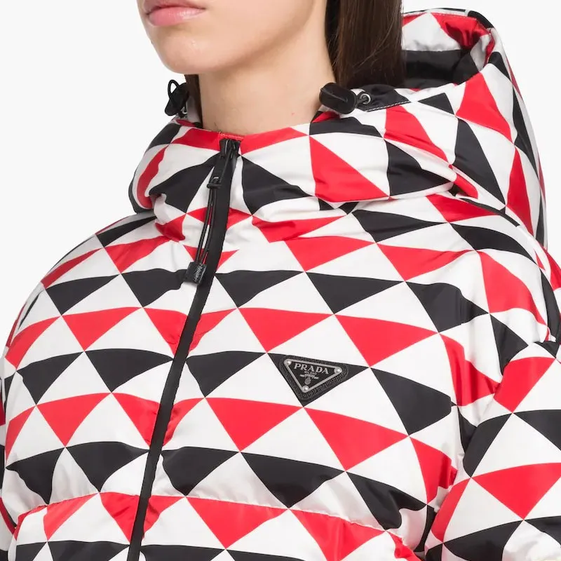 PRADA Diamond Print Triangle Logo Coat 'Navy/Red/White'-4