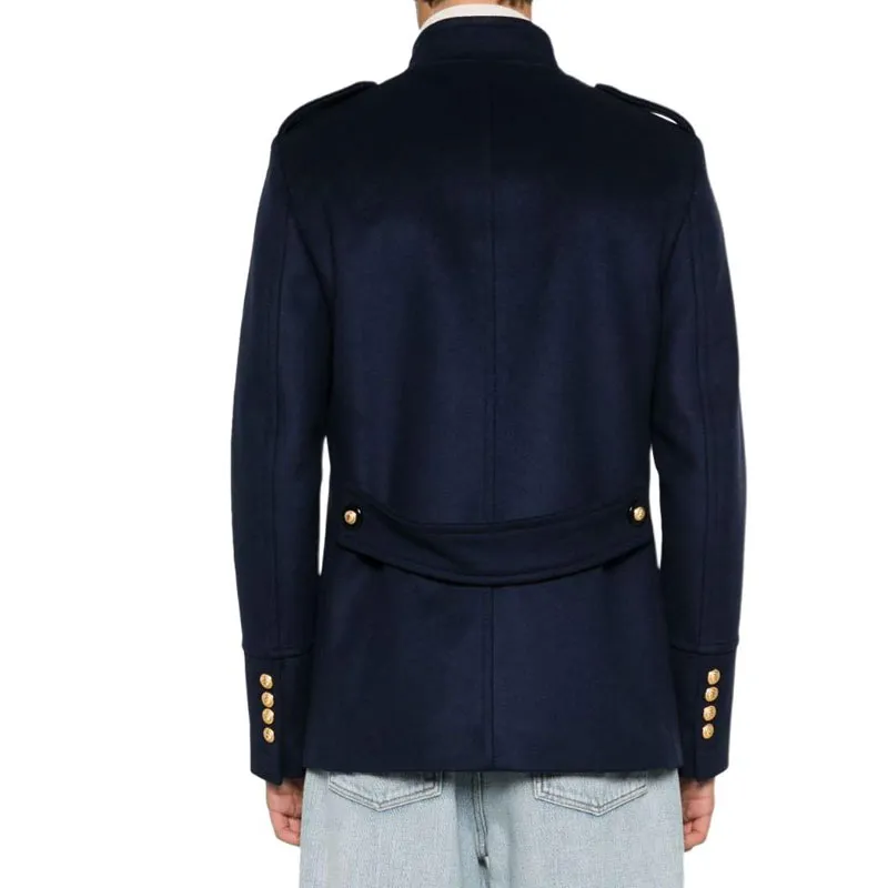 BALMAIN Double Breasted High-Neck Coat-3