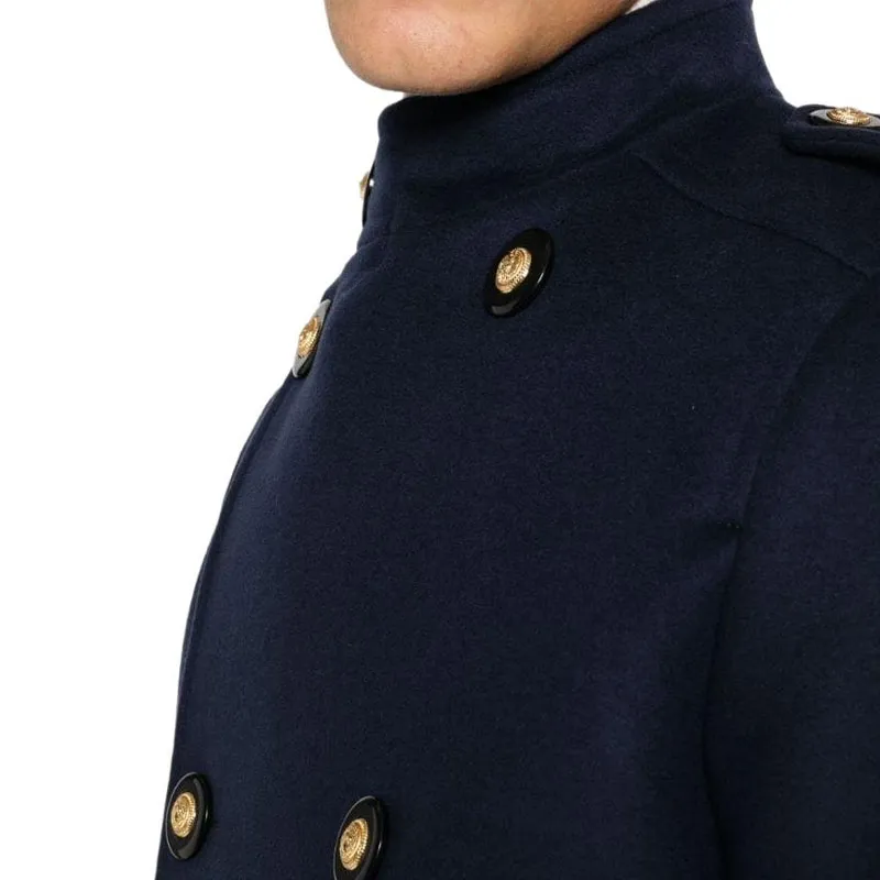 BALMAIN Double Breasted High-Neck Coat-5