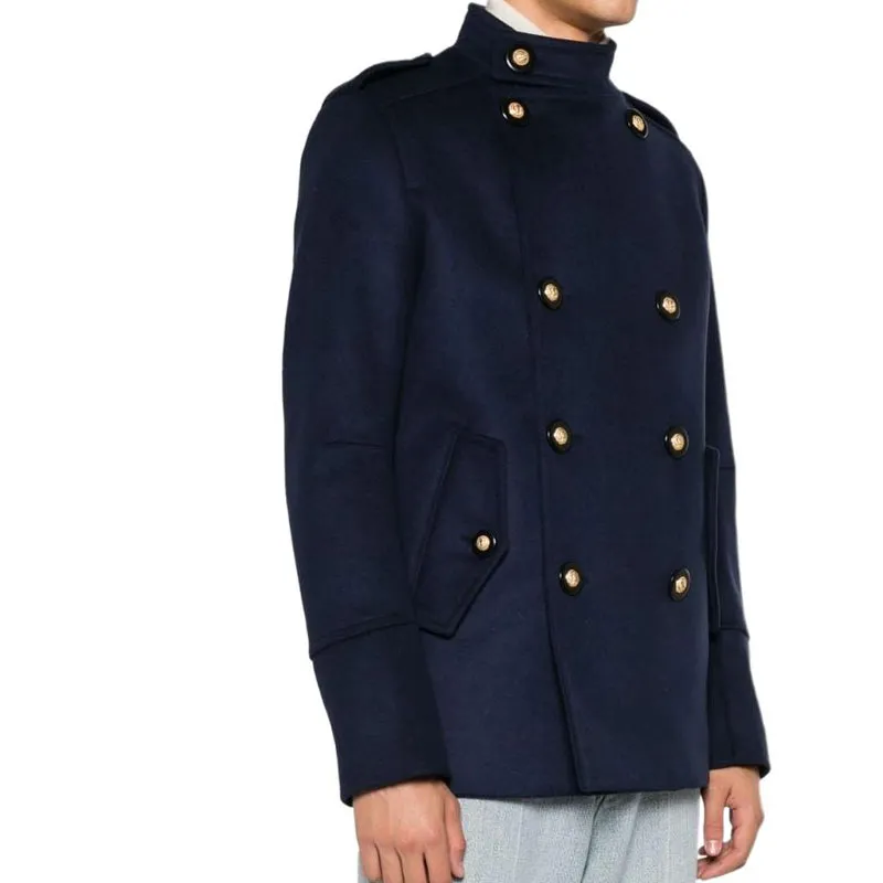 BALMAIN Double Breasted High-Neck Coat-4