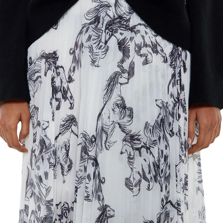BIMBA Y LOLA Casual Long Skirts Women's Gray & White-4