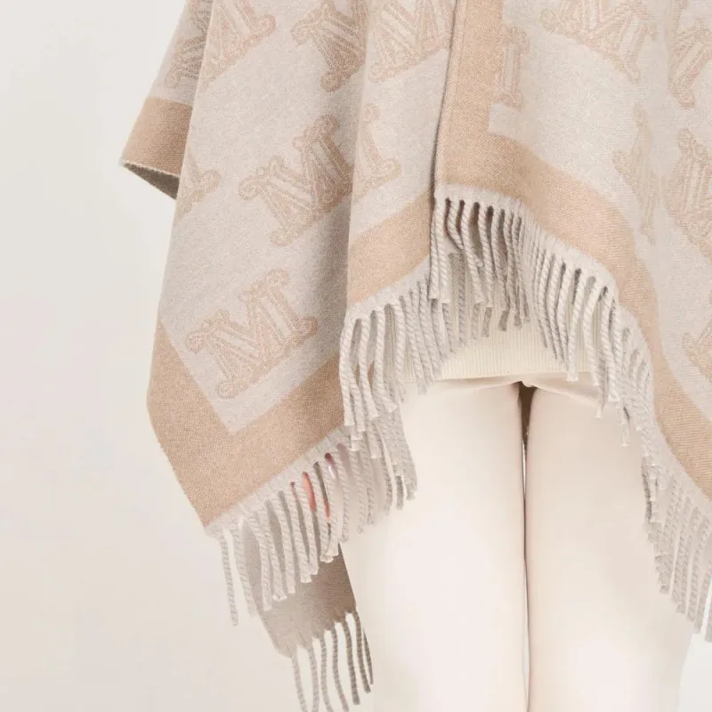 MaxMara All Over Logo Patterned Fringed Edge Cape-4
