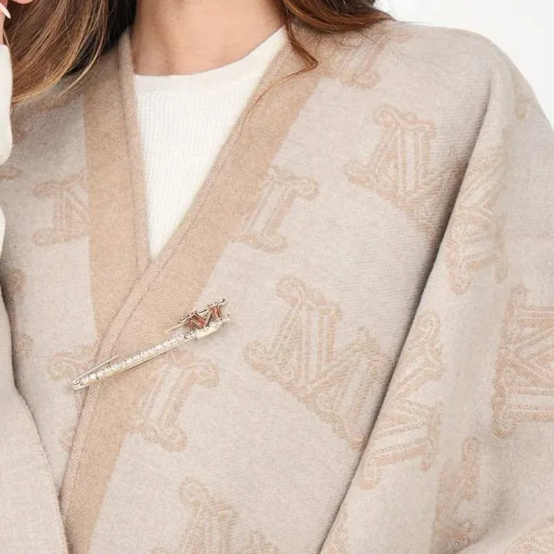 MaxMara All Over Logo Patterned Fringed Edge Cape-5