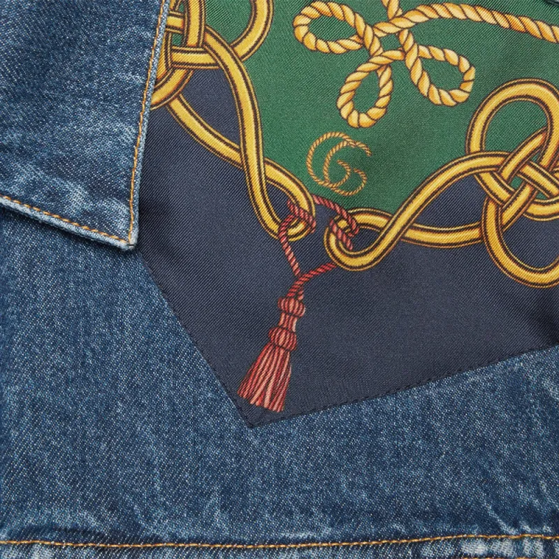 GUCCI Silk Scarf Panelled Denim Vest-5