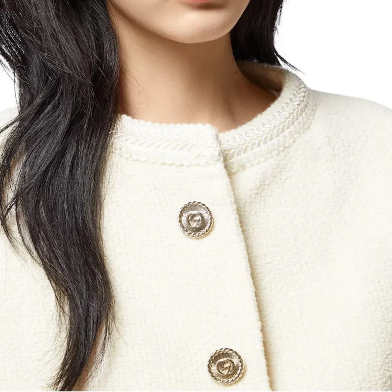 GUCCI Button Up Cropped Tweed Blazer-3