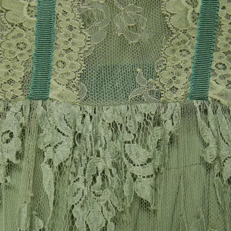 GUCCI Sleeveless Lace Corset Tiered Dress Green-4