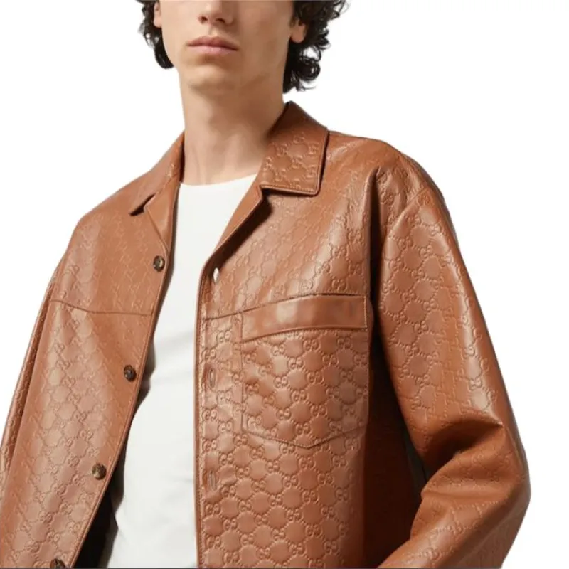 GUCCI Gg Supreme Leather Shirt Jacket-4
