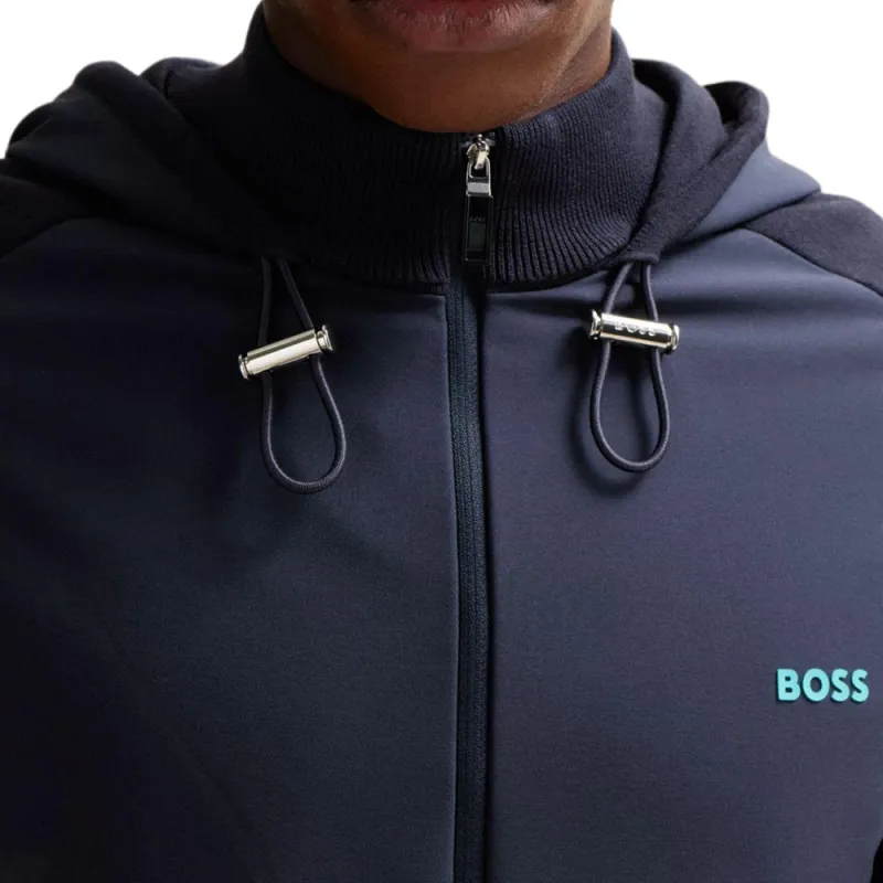 HUGO BOSS Regular Fit Hooded Jacket With Degradé Jacquard Jacket Men's Blue-4