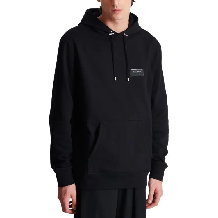 BALMAIN Logo Patch Drawstring Hoodie-1