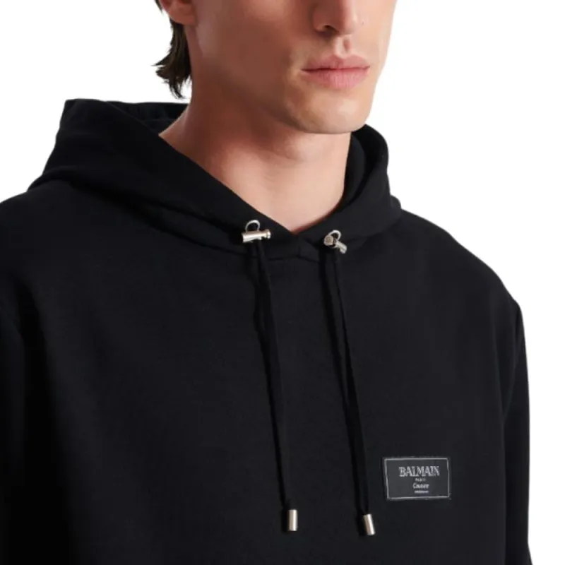 BALMAIN Logo Patch Drawstring Hoodie-5