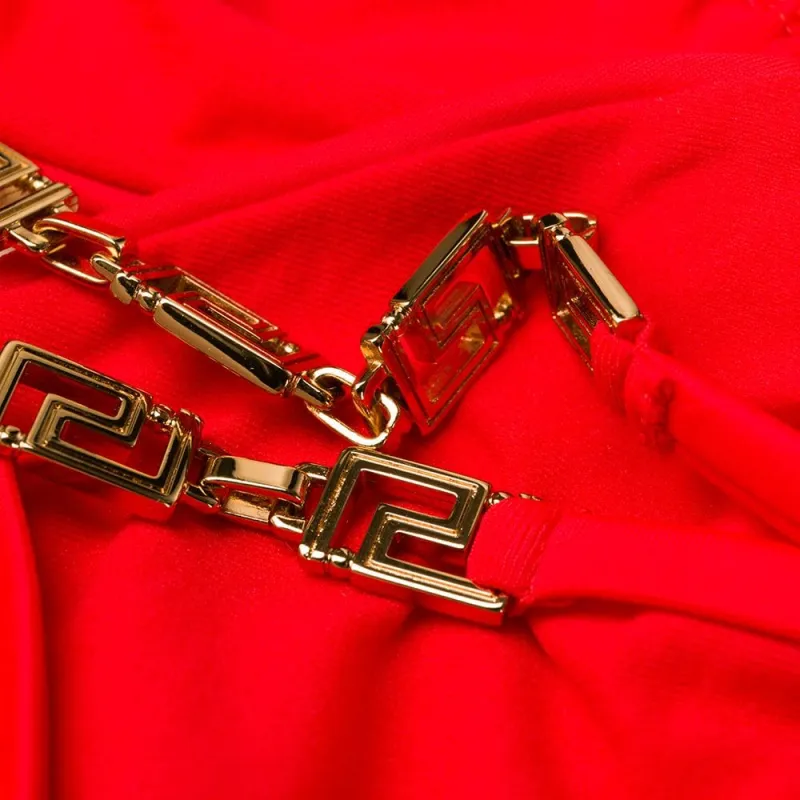 VERSACE Greca Chain Bikini Top 'Red'-4