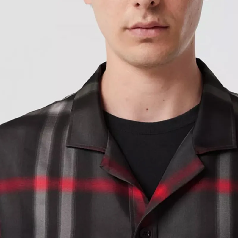 Burberry Short Sleeve Blurred Check Silk Shirt-4