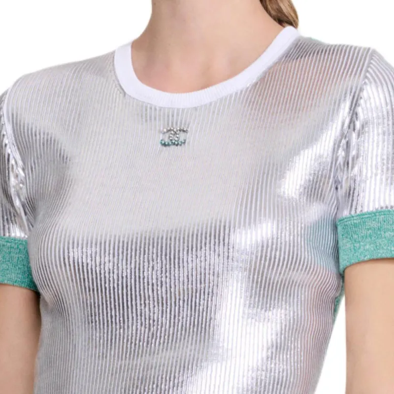 CHANEL Regular T Shirt Women's Silver-3
