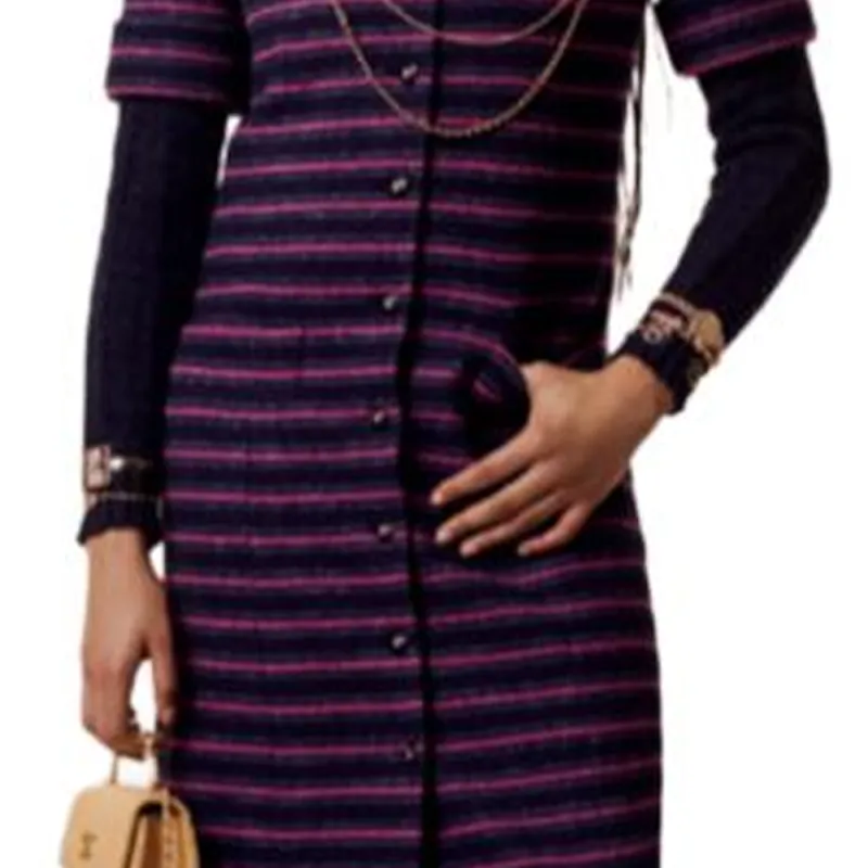 CHANEL Short-Sleeved Dresses Women's Purple-3