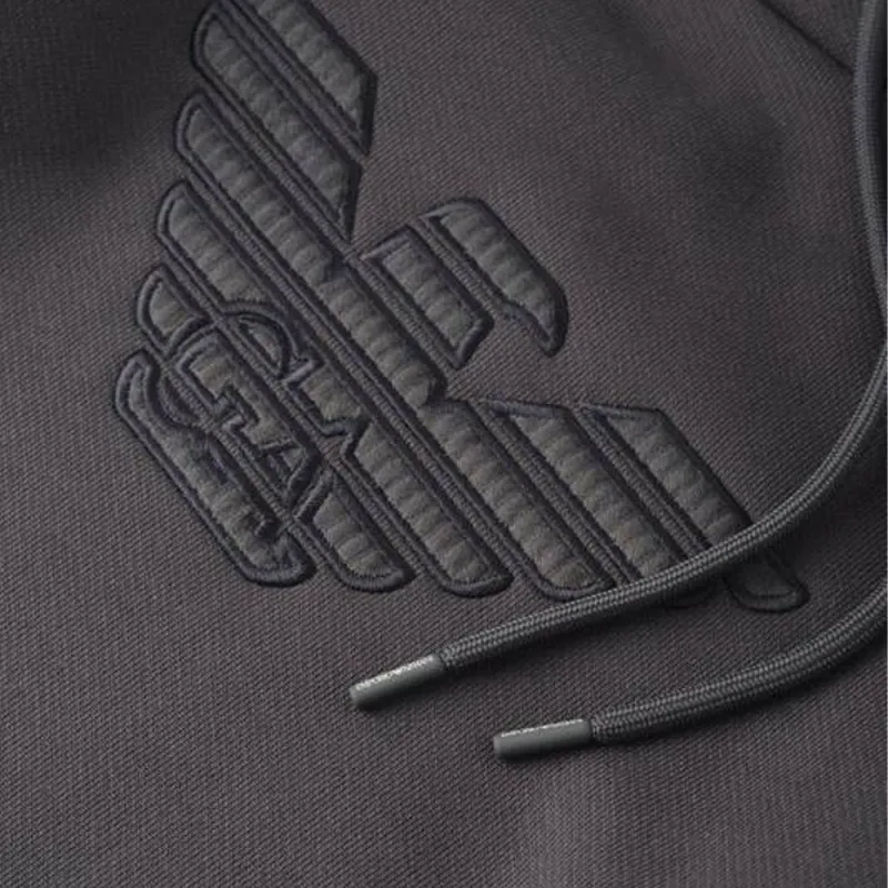 EMPORIO ARMANI Logo Embroidered Drawstring Hoodie-4