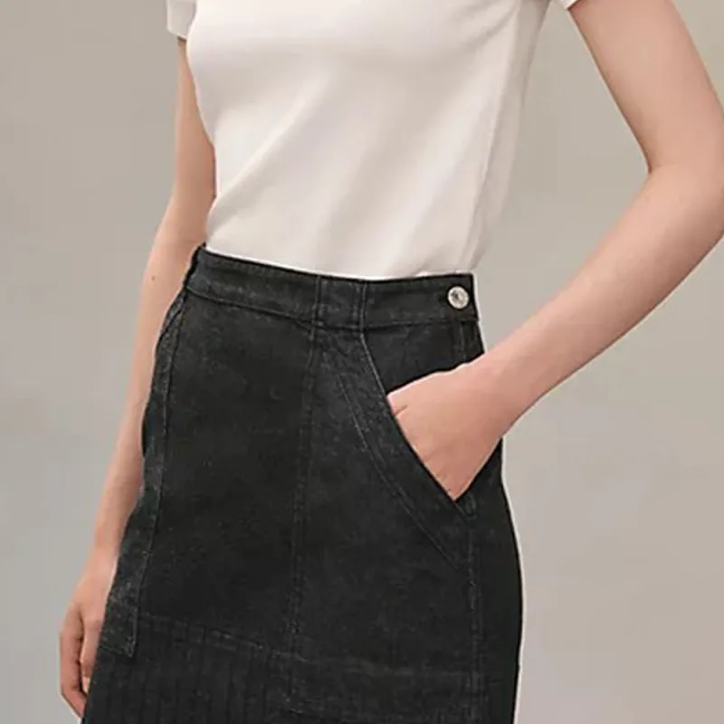 HERMES Denim Short Skirts Women's Black-3