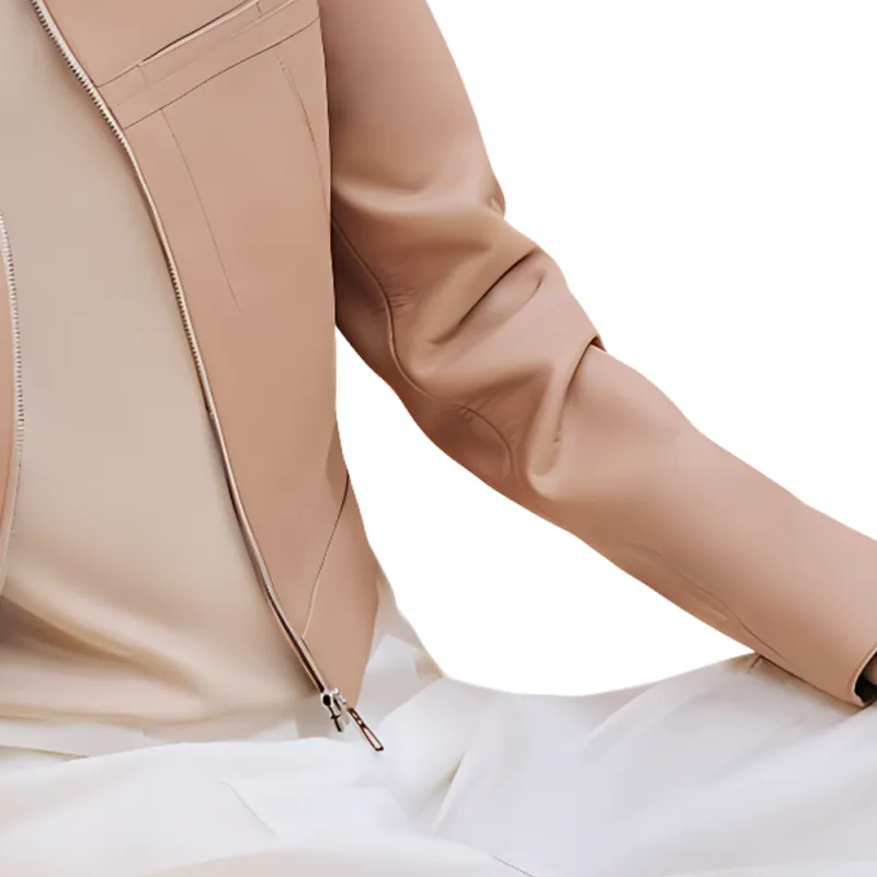 HERMES FW24 Leather Jacket Women's Beige Camel-4
