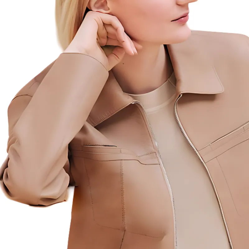 HERMES FW24 Leather Jacket Women's Beige Camel-3