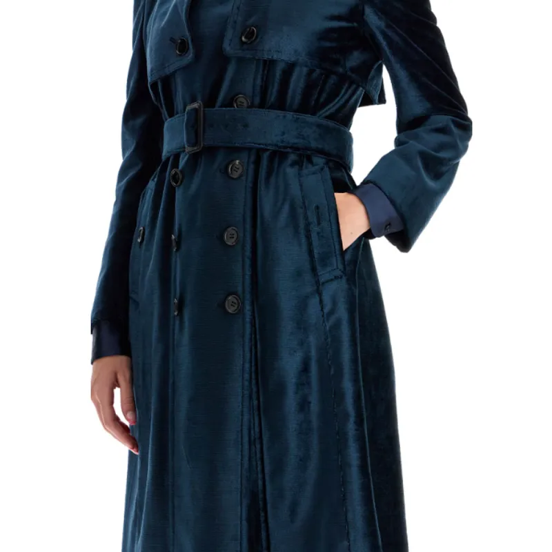 TOM FORD Double Breasted Velvet Trench Coat-3