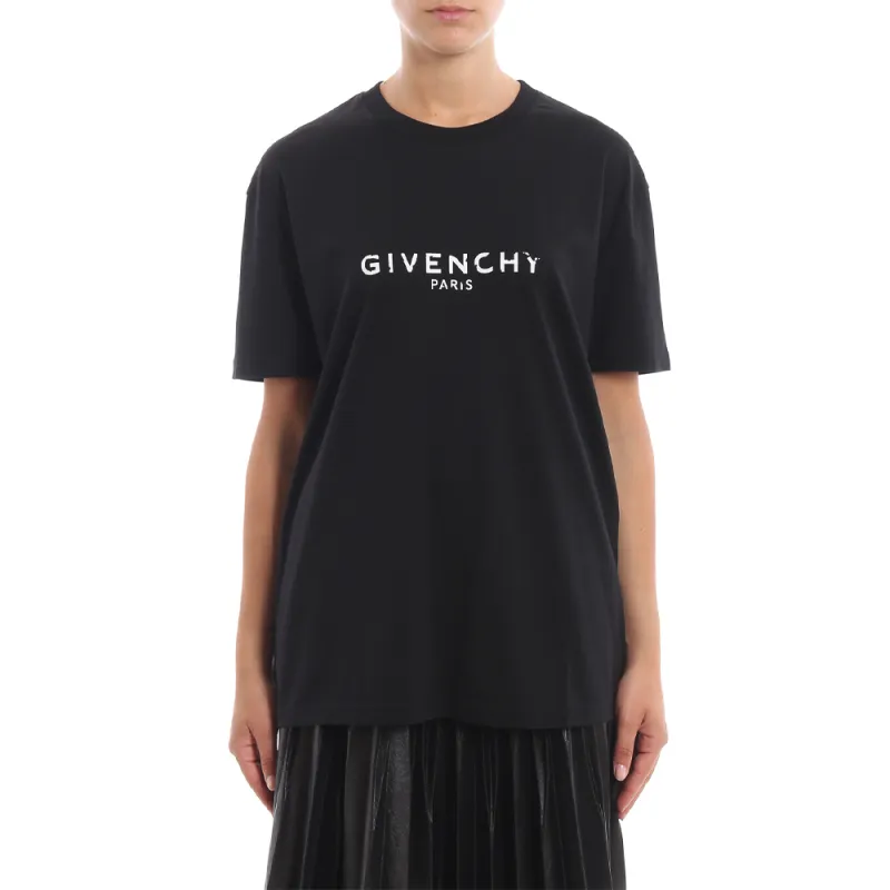 Givenchy Vintage Effect Metallic Logo T shirt Black-2