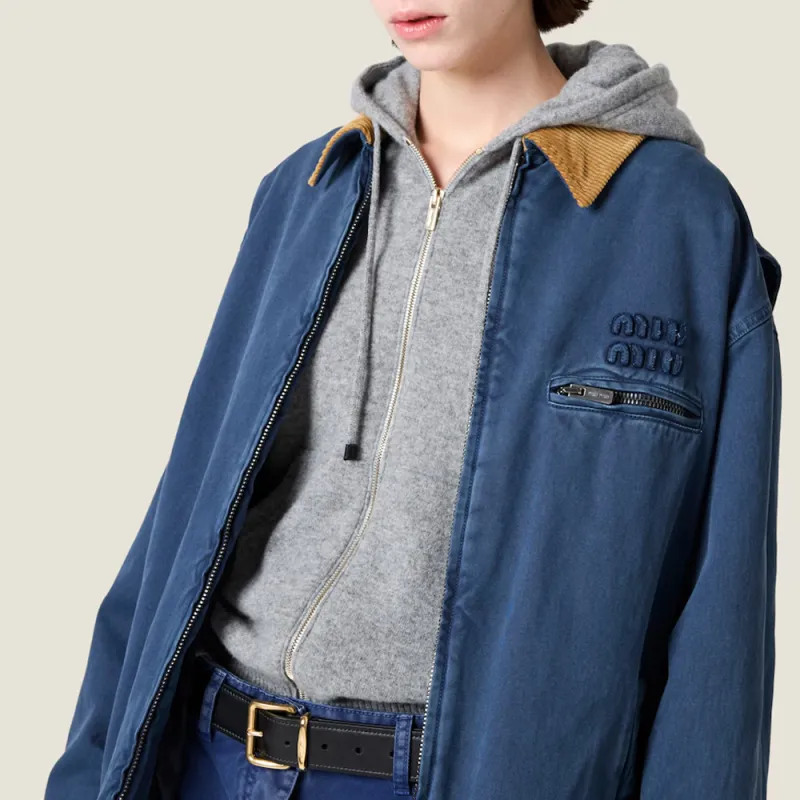 MIU MIU Logo Detailed Zipped Jacket-4