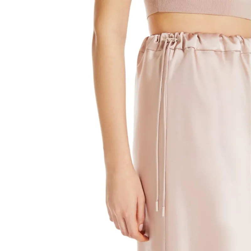 MaxMara Editore Collection Flared Skirt In Matte Satin Casual Long Skirt Women's Pink-4