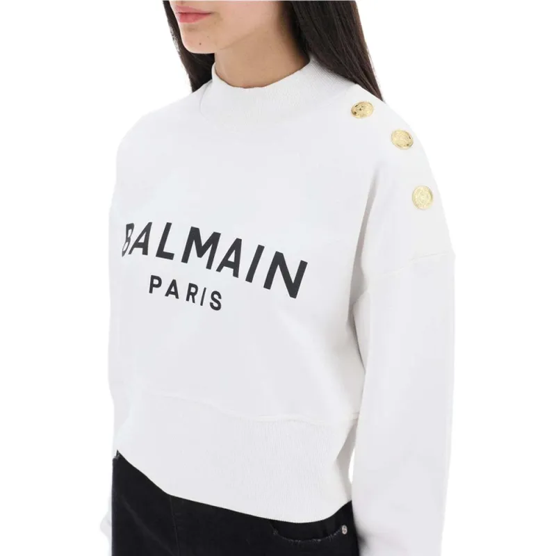 BALMAIN Cropped Sweatshirt 'White/Black'-5
