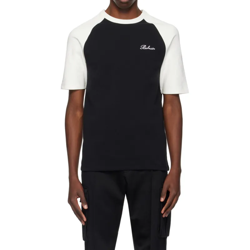 BALMAIN Round Neck Logo Embroidered T Shirt-3