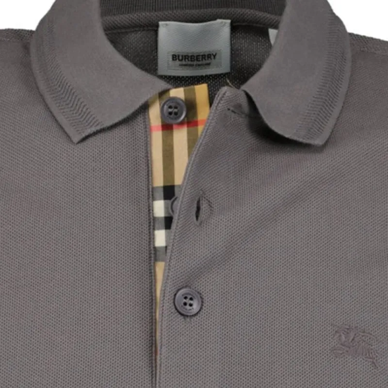 Burberry Logo Embroidered Men's Polo Shirt Dark Grey-1