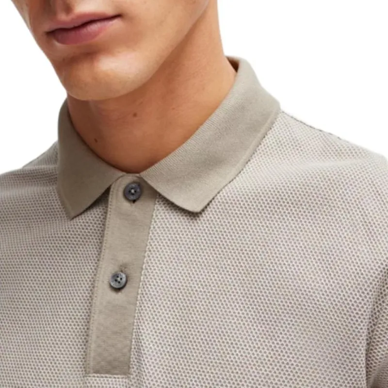 HUGO BOSS Slim Fit Polo Shirt In Two Tone Mercerised Cotton Polo Shirt Men's Light Beige-2