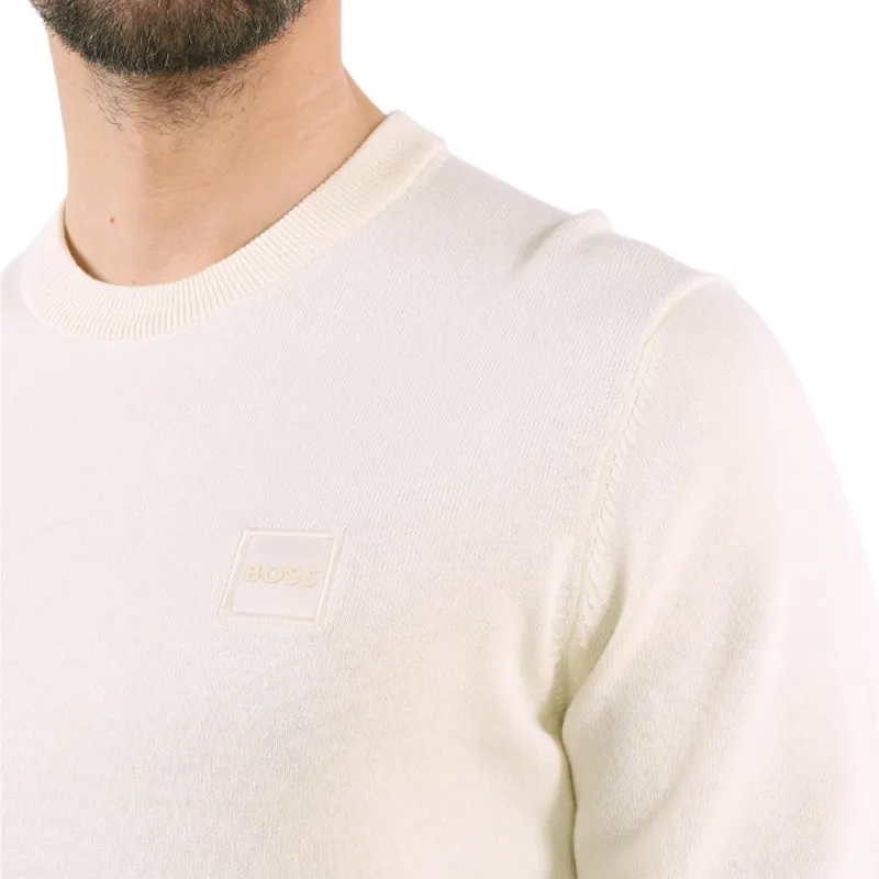 HUGO BOSS Crew Neck Sweater In Cotton And Cashmere With Logo Sweater Men's White-4