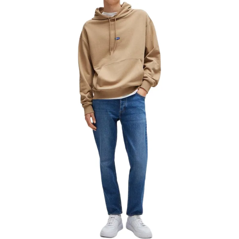 HUGO BOSS Cotton-Terry Hoodie With Blue Logo Label Sweatshirt Men's Light Brown-3