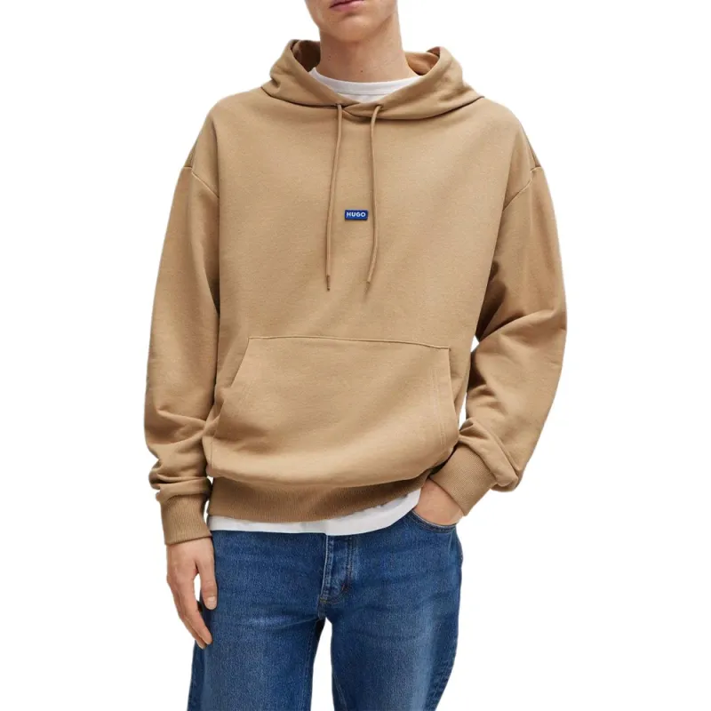 HUGO BOSS Cotton-Terry Hoodie With Blue Logo Label Sweatshirt Men's Light Brown-1