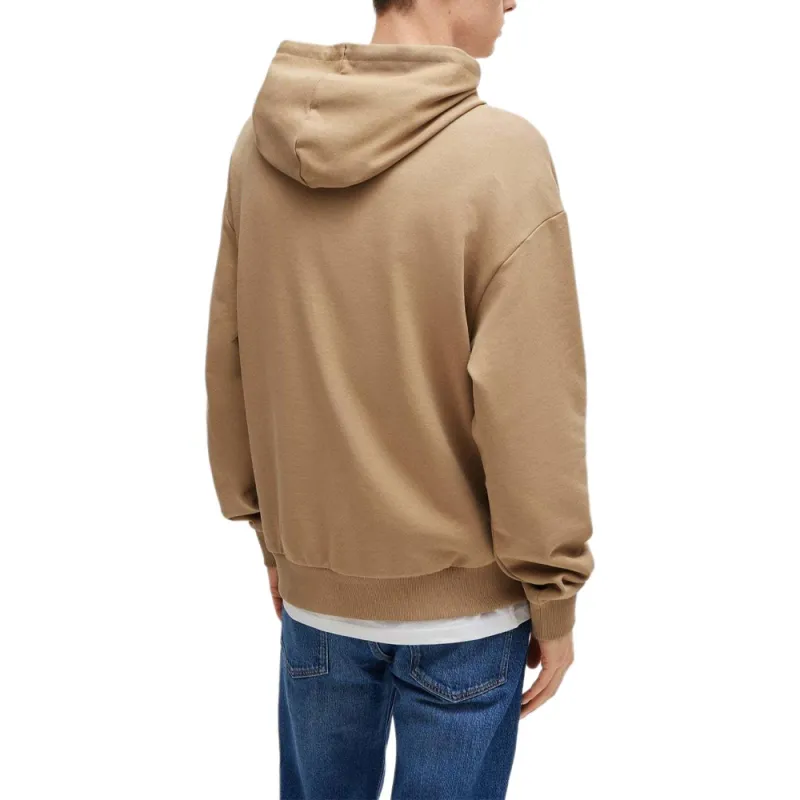 HUGO BOSS Cotton-Terry Hoodie With Blue Logo Label Sweatshirt Men's Light Brown-2