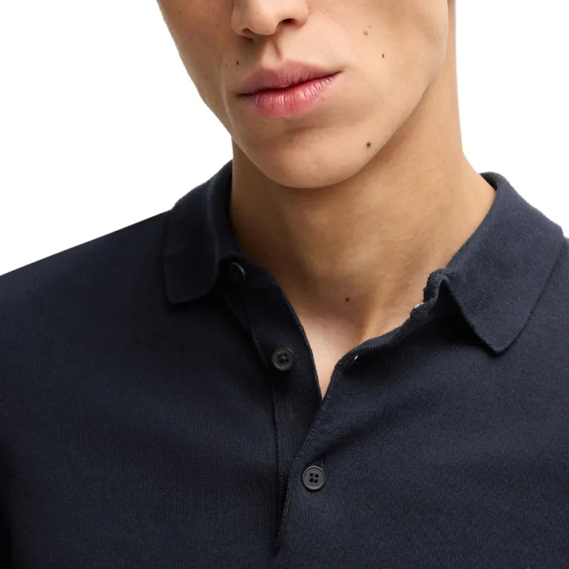HUGO BOSS Cotton Jersey Regular Fit Sweater With Polo Collar Polo Shirt Men's Marine Blue-4