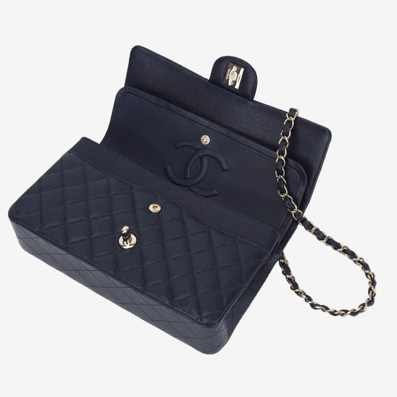 CHANEL Classic Flap CF Caviar Grain Calfskin Crossbody Bag, Shoulder Bag Medium Size Women's Dark Blue-2