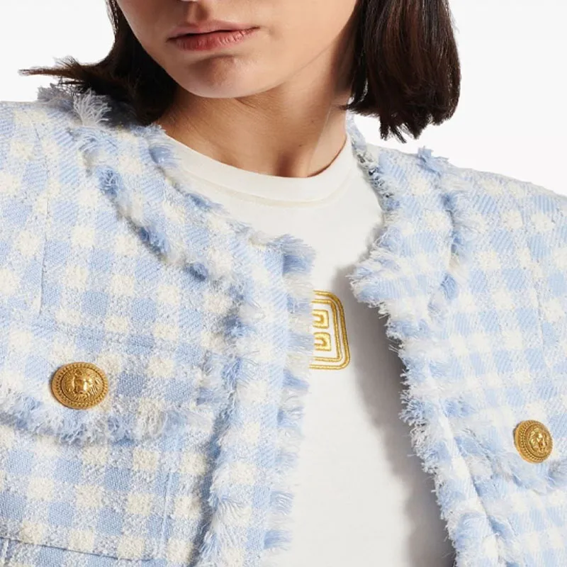BALMAIN Gingham Tweed Jacket-5