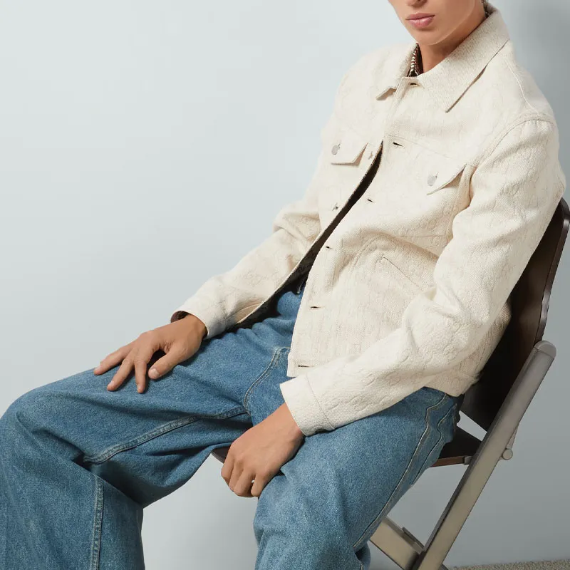 GUCCI Gg Cotton Jacquard Jacket Jackets & Coats Men's Ivory White-4