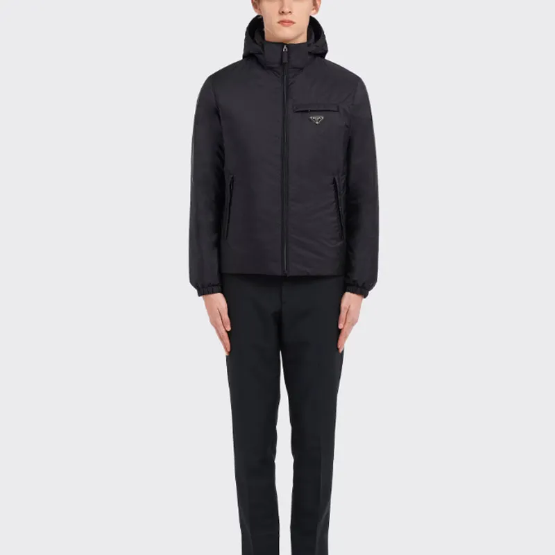 PRADA Logo Plaque Hooded Puffer Jacket-2