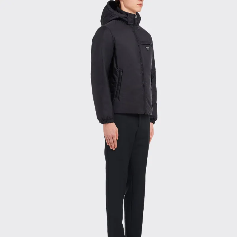 PRADA Logo Plaque Hooded Puffer Jacket-3