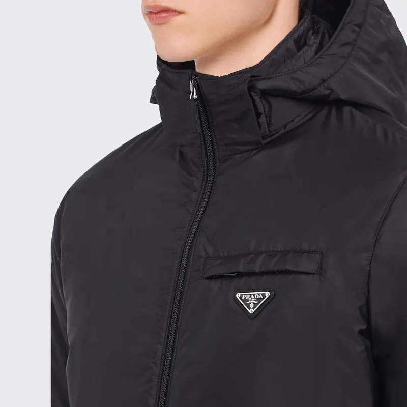 PRADA Logo Plaque Hooded Puffer Jacket-5