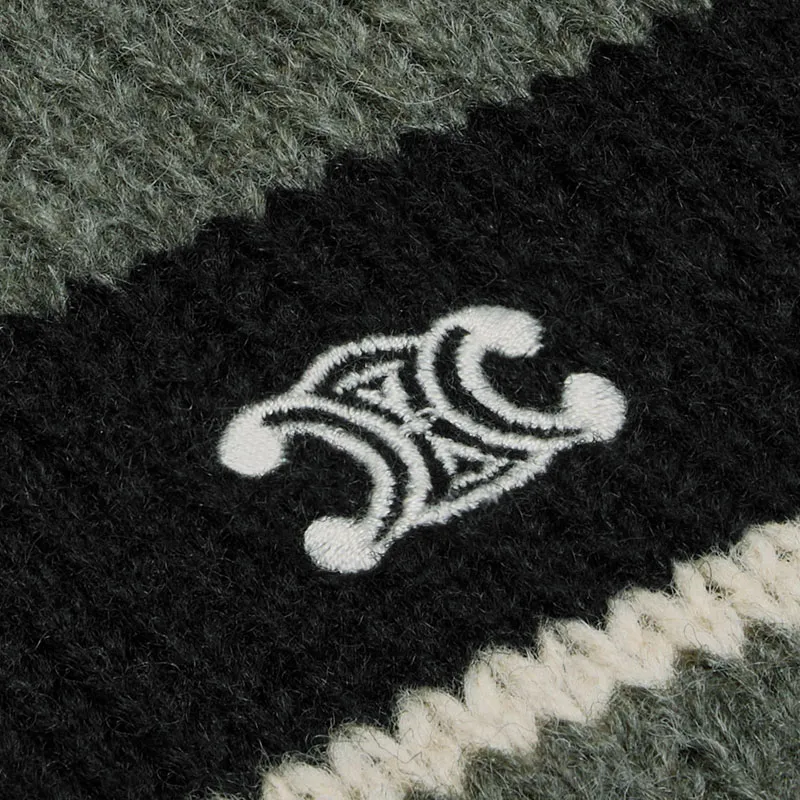 CELINE Striped Triomphe Crew Neck Sweater In Wool-2