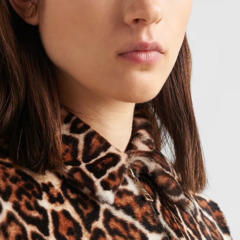 PRADA Printed Shearling Bomber Jacket Jackets & Coats Women's Dark Brown-1