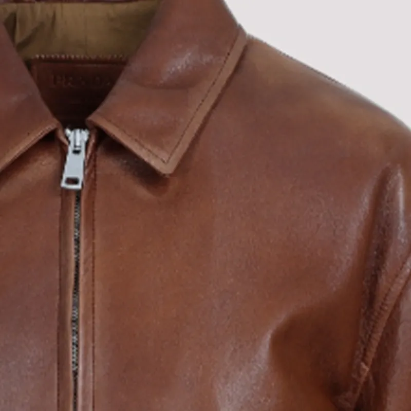PRADA Triangle Logo Leather Jacket-5