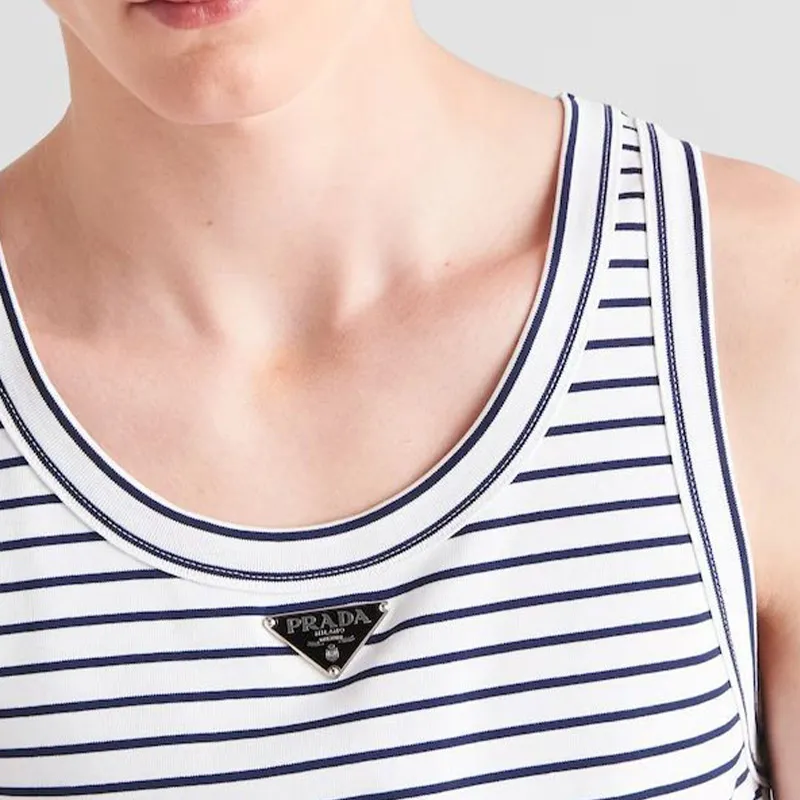 PRADA Triangle logo Striped Tank Top-4