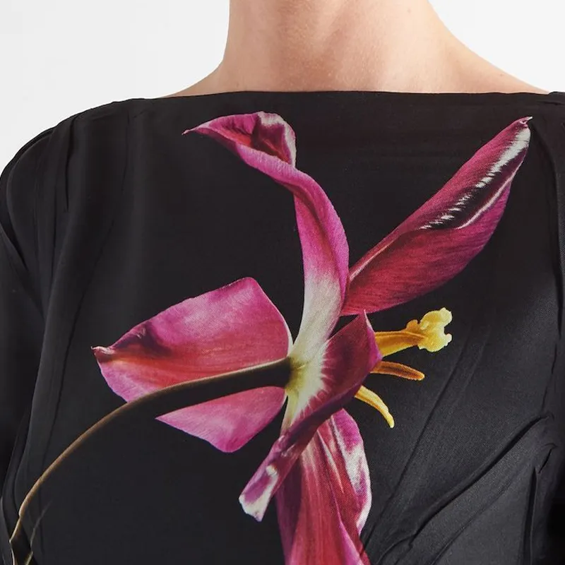 PRADA Printed Twill Dress Long-Sleeved Dresses Women's Black-2