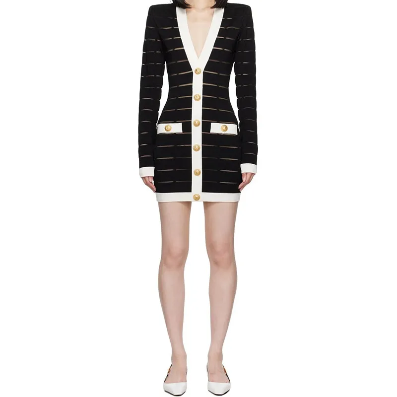 BALMAIN Button Embellished Knitted Mini Dress-2