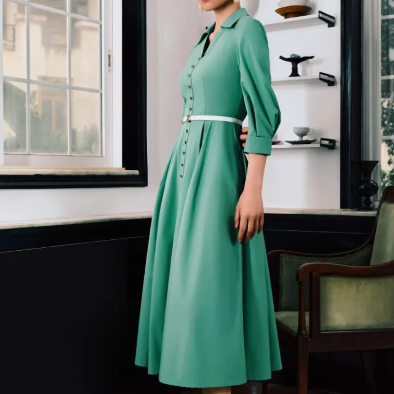 Yiner Long Sleeved Dresses Women's Mint Green-3
